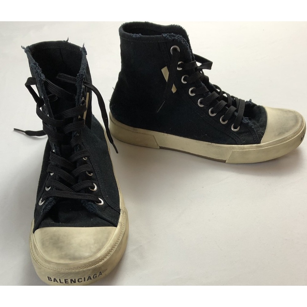 $790 Balenciaga Men's Distressed Black Canvas Paris High-Top Sneaker Men 7 EU 40